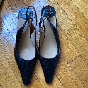 Nine West kitten heel mules sling back black leather